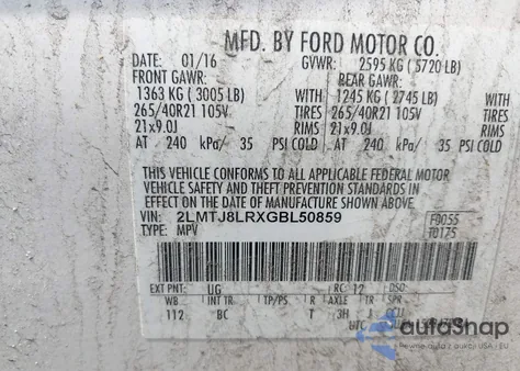 2016 Lincoln Mkx Reserve z USA, uszkodzony, nr VIN 2LMTJ8LRXGBL50859